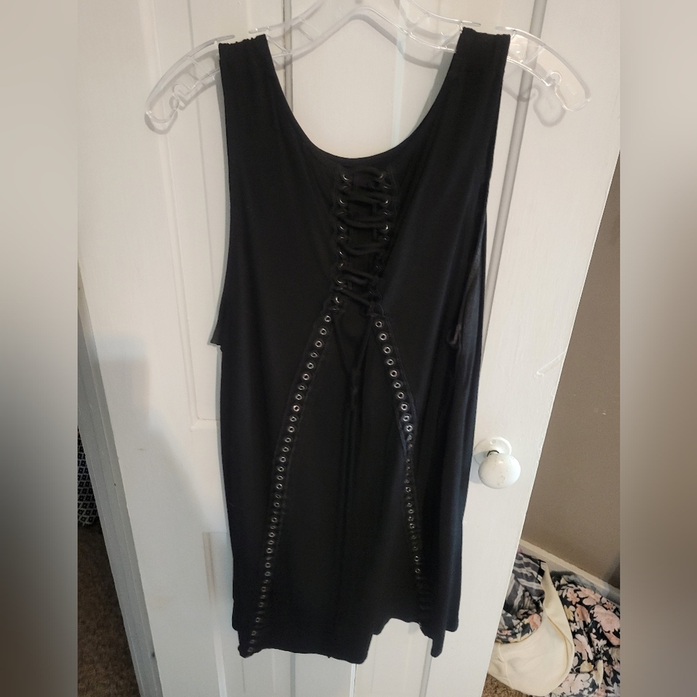 Black 2X Lace Up Tank